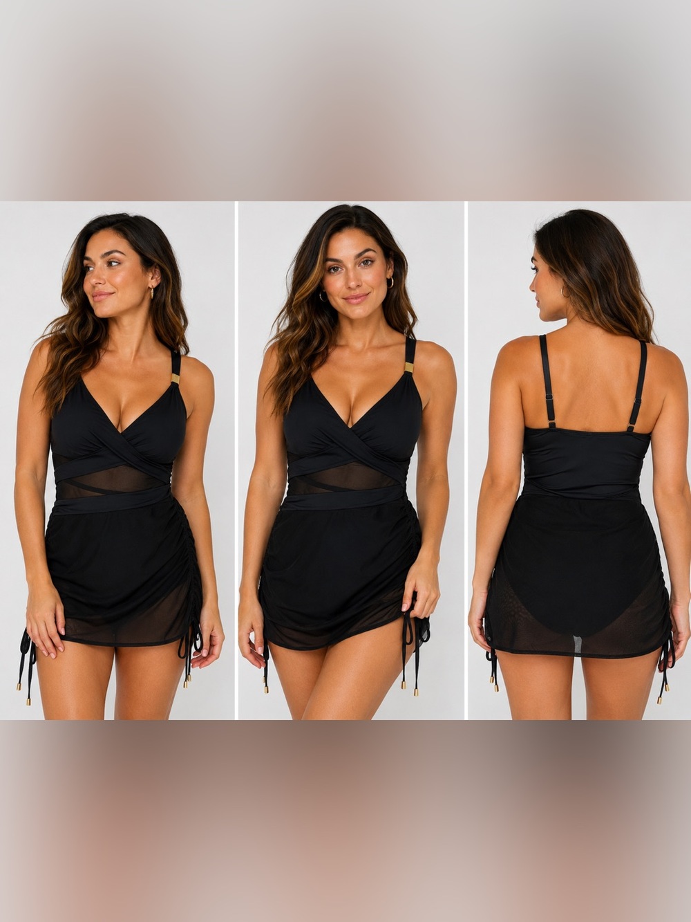 Black Mesh Swimdress One Piece Swimsuit Cover Up Size Small